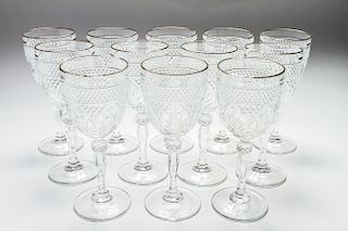 Molded Glass & Gilt Wine Goblets, Set of 12