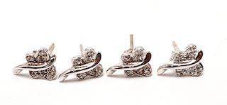 18K White Gold & Diamonds Butterfly Earrings 2 Pr