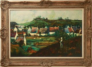 Donald Purdy Village Landscape Oil on Board