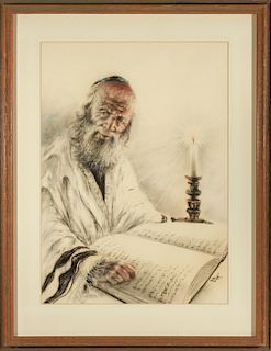 Illegibly Signed Judaica "Rabbi" Pencil on Paper