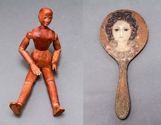 Artist's Articulated Carved Wood Figure & Mirror
