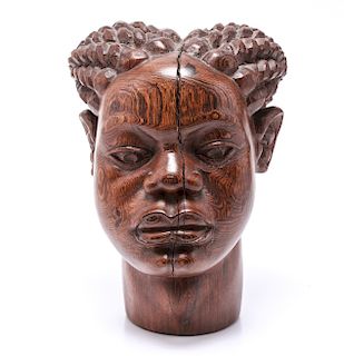African Carved Wood Portrait of Figure Sculpture
