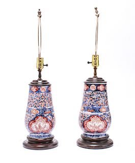Japanese Imari Porcelain Table Lamps, Pair