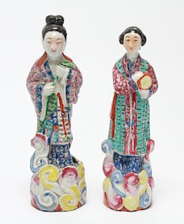 Chinese Polychrome Porcelain Female Figures, 2
