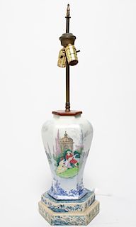 English Chinoiserie Transferware Vase Lamp