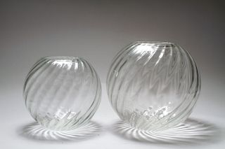Rose Bowl Glass Spiral Motif Vases Group of 2