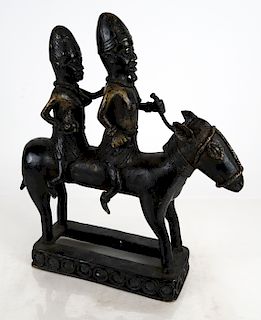 Bronze Tibetan Sculpture - Riders, Horse