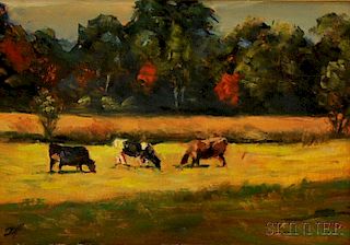 Attributed to Moshe Rosenthalis (Lithuanian/Israeli, 1922-2008)      Cows Grazing in Early Autumn.