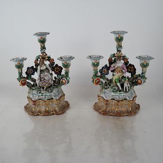 Pair German Porcelain Floral Candelabra