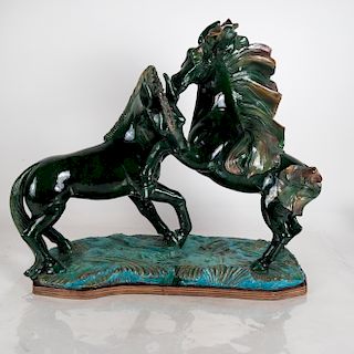 20th C. Group Of Horses - Ceramic Sculpture