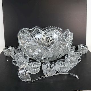 Fine Cut Crystal Punch Bowl Service for Eleven