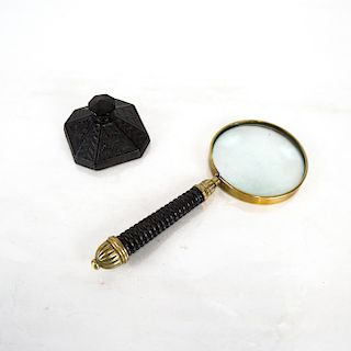 Magnifying Glass and Bronze Blotter