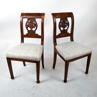 Two Antique Continental Fruitwood Side Chairs