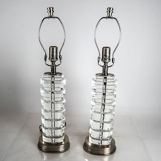 Pair of Glass Column-Form Lamps
