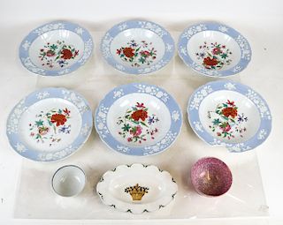 Group of Nine Porcelain Decorated Bowls and Cups