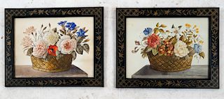 Pair Floral Bouquet Still Lifes-Watercolor