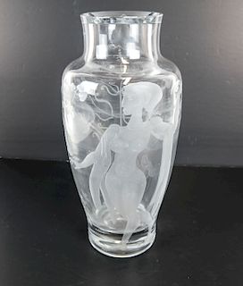 Tall Frosted, Etched Vase w/ Nudes