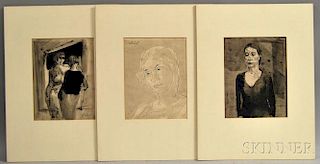 Johann Robert Schürch (Swiss, 1895-1941)      Three Works: Three-quarter-length Portrait of a Woman with Downcast Gaze, Two Women
