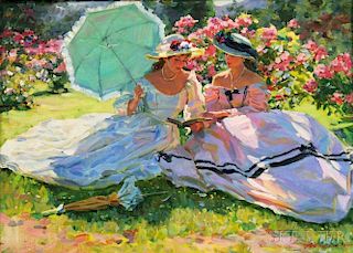 Aleksandr Averin (Russian, b. 1952)      Two Young Women in the Parc de Bagatelle.