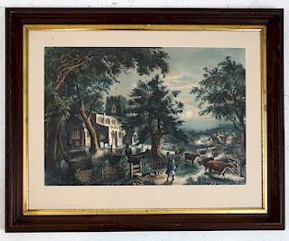 Print: Currier & Ives "In a Country Churchyard"