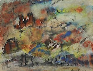 GRUDIN, Shim. Ink & Watercolor Abstract Landscape.