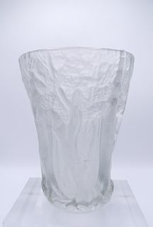 FROSTED GLASS TREE MOTIF VASE 