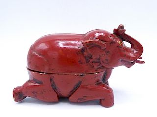 ASIAN RED LACQUER ELEPHANT BOX