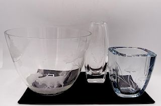 3 PCS. ETCHED CRYSTAL