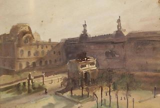 FIDOVINO, Charles (?). Watercolor City Scene.