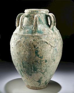 Museum-Exhibited Sassanian Glazed Pottery Jar