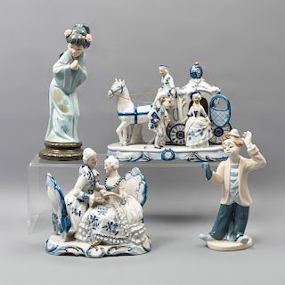 Lote de 4 figuras decorativas. España, Japón y México. Ca. 1960 y 1993. En porcelana Lladró, PS Desako y Cameo. Consta de: dama, otros.