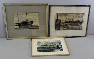 LOCKE JR, Vance. Three 1930's Watercolors of Boats