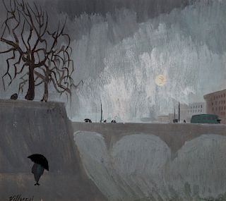 Franco Villoresi (Città di Castello 1920-Arezzo 1975)  - Landscape with man and umbrella