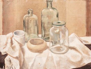 Guglielmo Janni (Roma 1892-Roma 1958)  - Still life with bottles, 1922