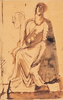 Mario Sironi (Sassari 1885-Milano 1961)  - Sitting figure, 1925 ca.