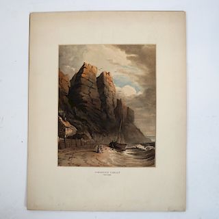 Signed J. VARLEY: "Boat by Rocky Cliffs" - W/C