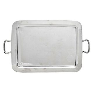 TRAY. MEXICO, 20TH CENTURY. Sterling 0.925 Silver. Smooth rectangular design with side handles. 1,370.8 g. 13 x 22 in