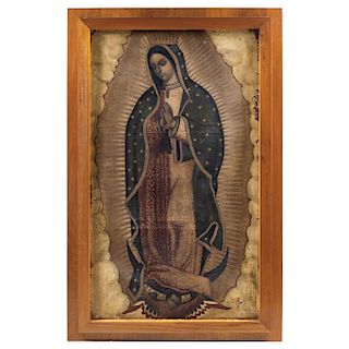 OUR LADY OF GUADALUPE. MEXICO, 18TH CENTURY. Oil on canvas (fragment). 64 x 37.5 in