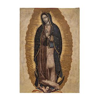 OUR LADY OF GUADALUPE. MEXICO, 19TH CENTURY. Oil on canvas. 48 x 34 in