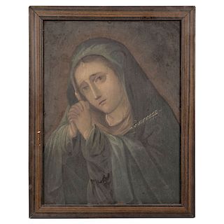 THE SORROWFUL VIRGIN. MEXICO, 19TH CENTURY. Oil on copper. 8.5 x 6.5 in