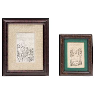 FÉLIX PARRA (MEXICO, 1845-1919). PAIR OF LANDSCAPES. Ink on paper. Signed. Two pieces.