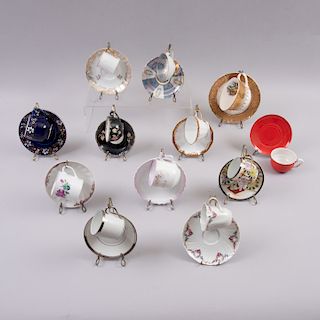 Colección de tazas y platos para té. Francia, Alemania, otros. Siglo XX. Elaborados en porcelana Limoges y otras marcas. Pz:24