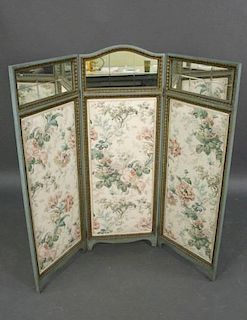 Three-Panel Upholstered & Mirrored Folding Screen