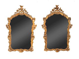 A Pair of Venetian Rococo Style Giltwood Mirrors 
 Height 40 3/4 x width 26 1/2 inches.