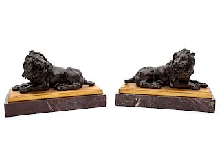 A Pair of Grand Tour Bronze Recumbent Lions
Height 7 1/4 x width 12 x depth 5 1/4 inches.