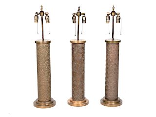 Three French Bronze Wallpaper Printing Rollers
Height overall 33 1/2 inches.