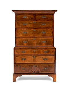 A George I Walnut Chest on Chest
Height 67 1/2 x width 42 x depth 21 1/2 inches.