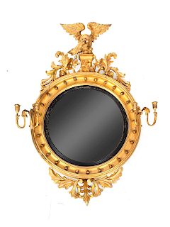An American Federal Style Girandole Giltwood Mirror
Height 54 x width 32 inches.