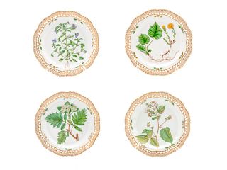 A Group of Four Royal Copenhagen Flora Danica Pattern Dinner Plates
Diameter 10 1/2 inches.