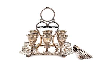 An American Silverplate Egg Set
Height overall 9 x width 9 x depth 7 inches.